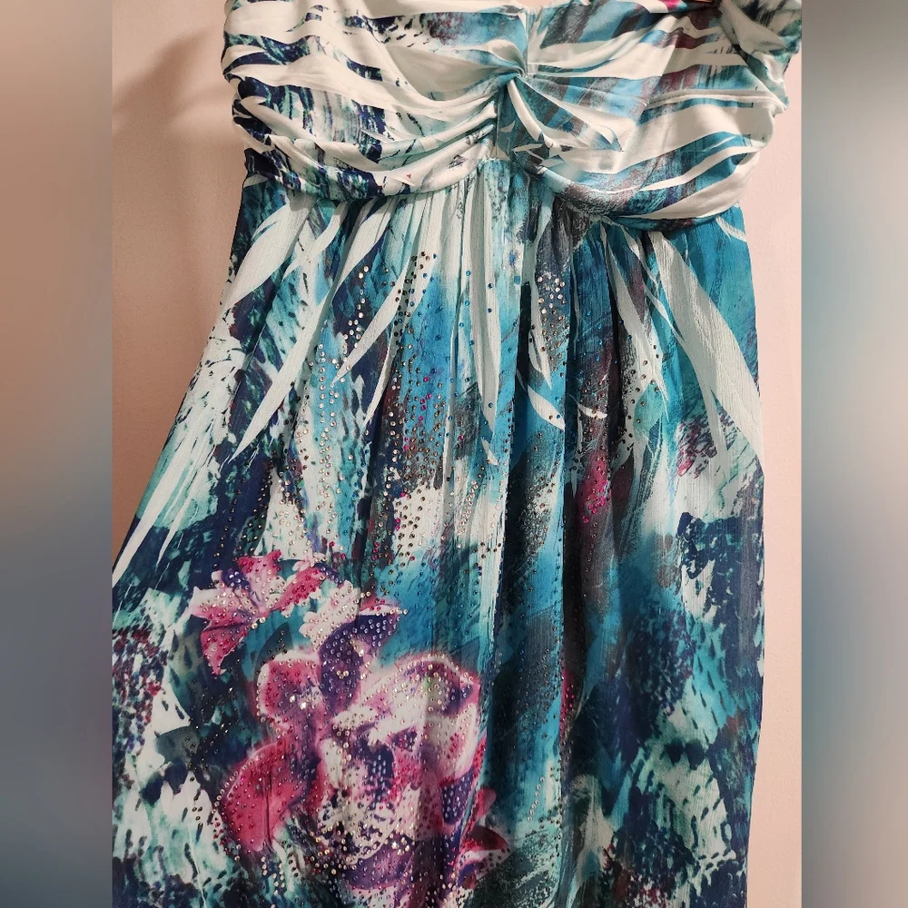Blue and Purple Strapless Maxi High Low Dress - Picture 4 of 6